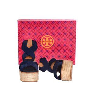 TORY BURCH Frieda Espadrille Platform Sandals in Blue. Size 9.5 M